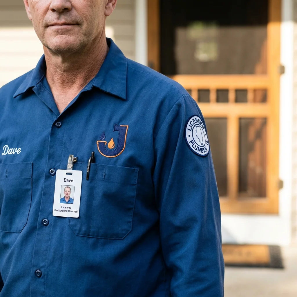 Licensed plumber showing ID badge in Old Orchard Beach, ME