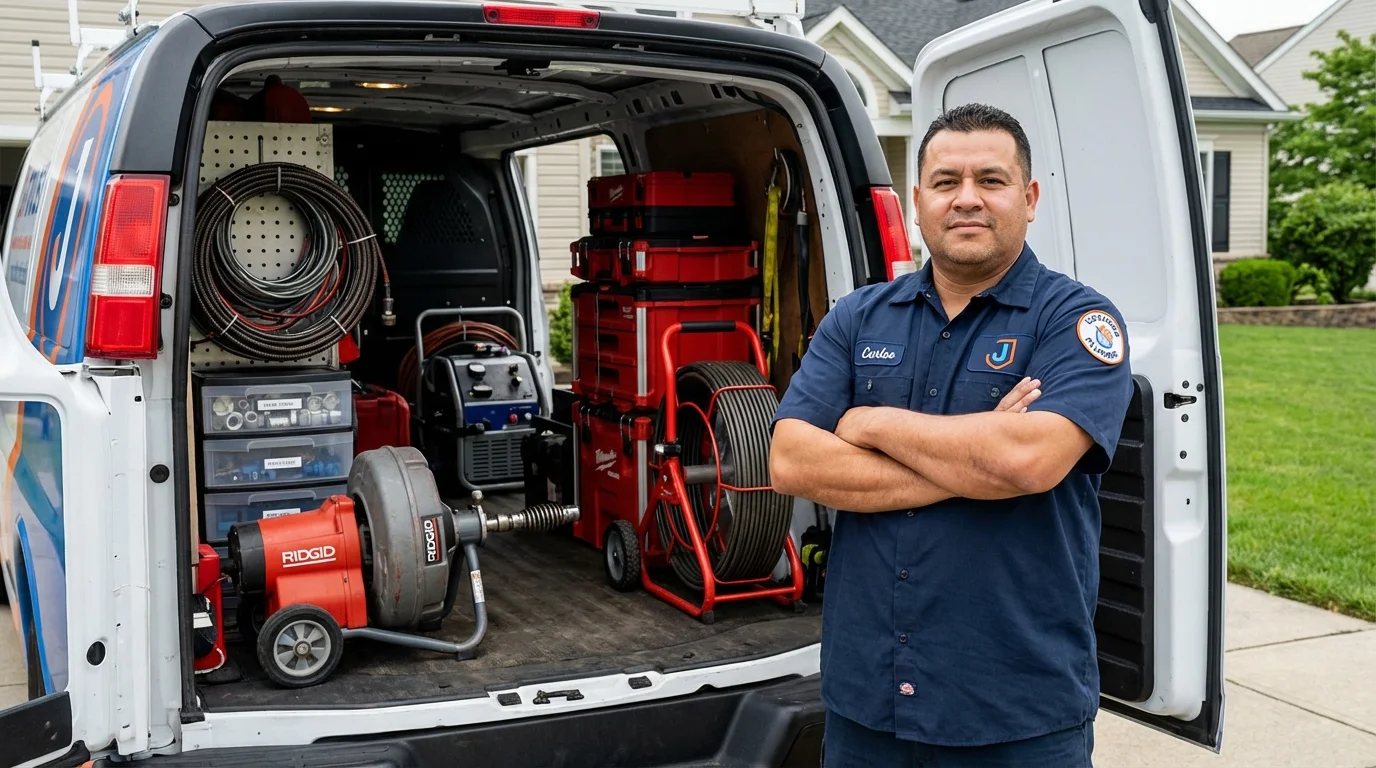 Professional drain cleaning equipment and Johns Plumbing LLC plumber in Old Orchard Beach