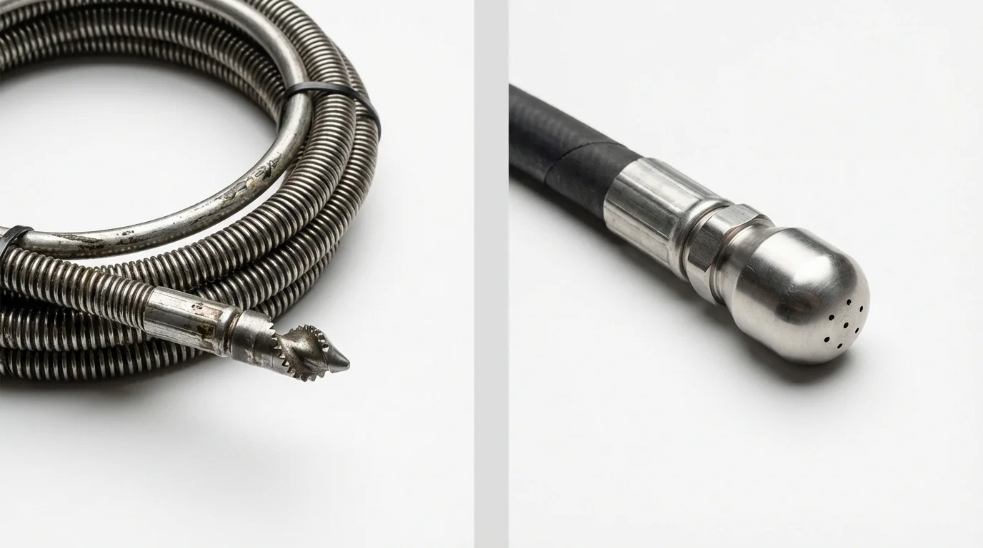 Drain snake cable and hydro jetting nozzle used for drain cleaning in Old Orchard Beach, ME