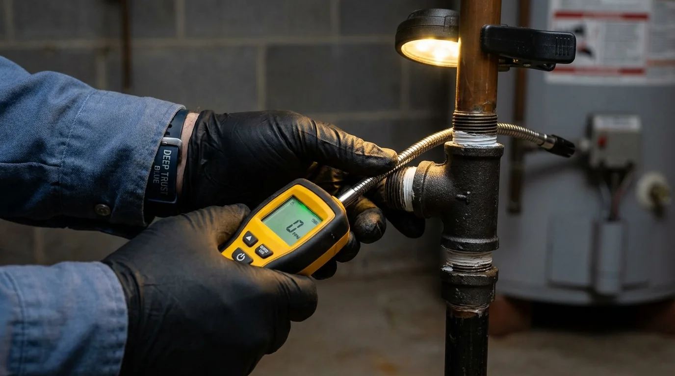 Gas leak detection with electronic sniffer by Johns Plumbing LLC in Old Orchard Beach