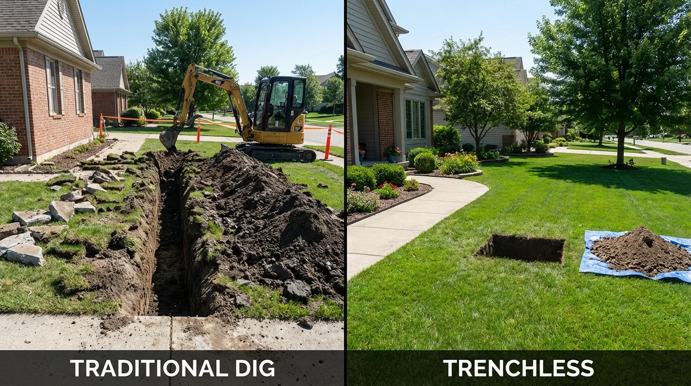 Trenchless sewer repair with minimal yard damage versus traditional excavation in Old Orchard Beach, ME